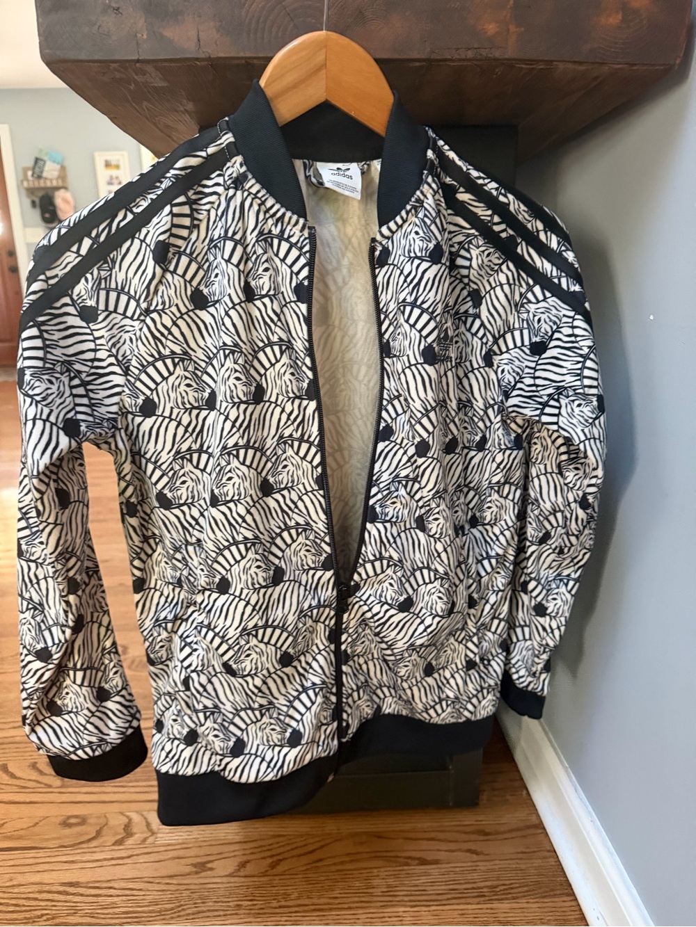 adidas Black & White Zebra-Print Bomber Jacket
